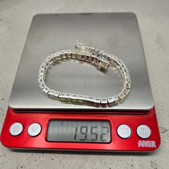 Sterling Silver 925 Multi Gemstone Tennis Bracelet 6.75” Thailand 19.5g - Picture 8 of 9